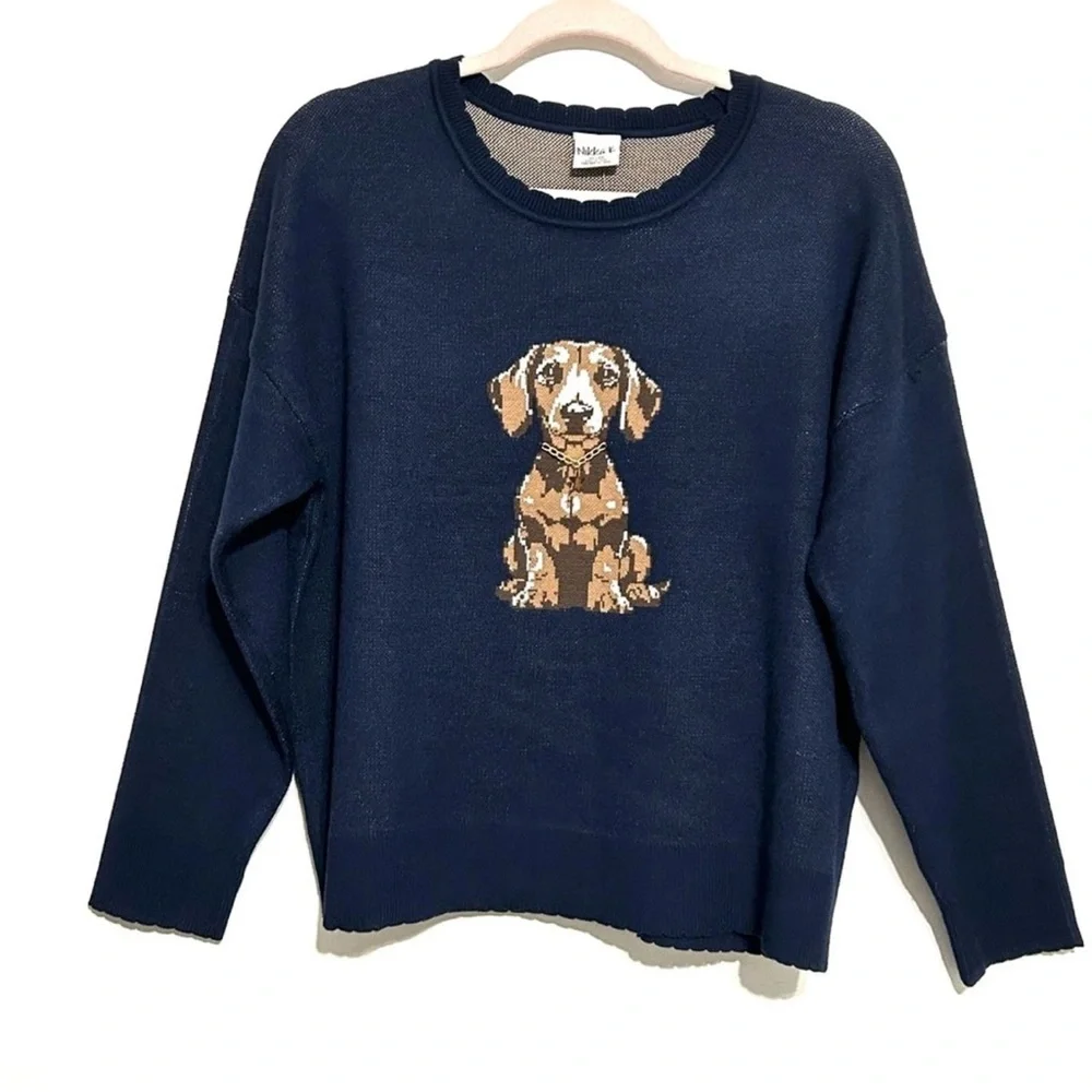 NEW Nikka K NAVY Dachshund Dog Sweater Puppy Gold Collar STAR HIGH QUALITY SZ M